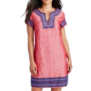 Vineyard Vines embroidered soft-red colored sheath linen cotton tunic dress